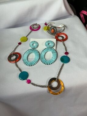 ★ Colorful Boho Jewelry Set Statement Necklace Earrings Cuff Bracelet